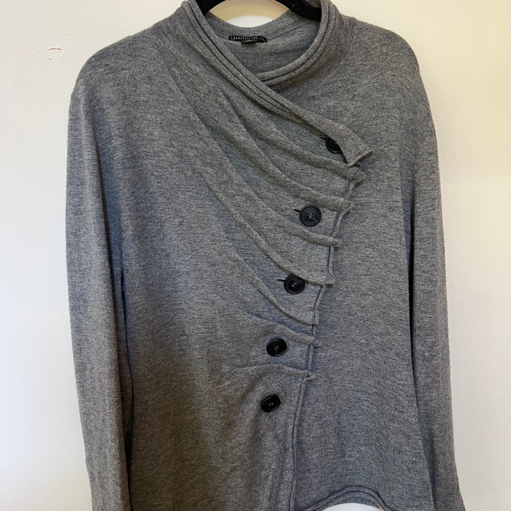Gray Fine Merino Wool Cardigan/Tunic